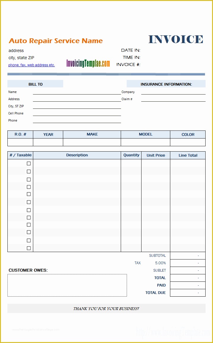 Car Repair Invoice Template Free Of Auto Repair Invoice Template