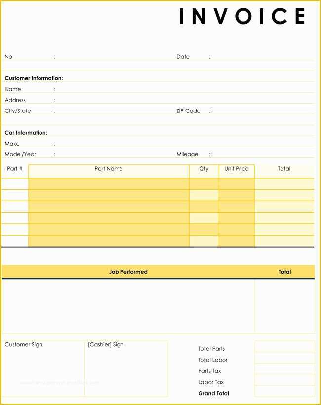 Car Repair Invoice Template Free Of Auto Repair Invoice Templates 10 Printable and Fillable