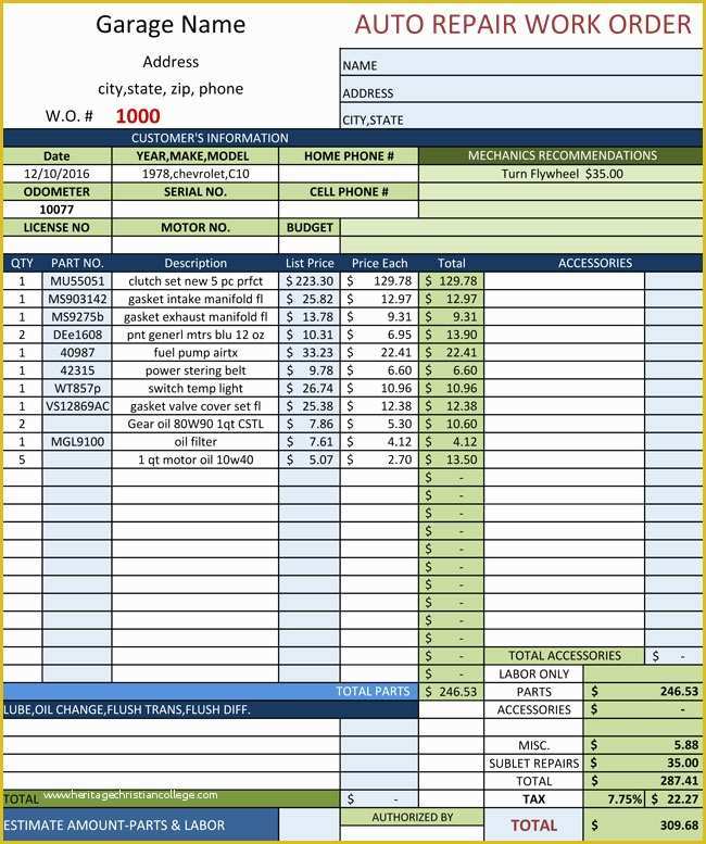 Car Repair Invoice Template Free Of Auto Repair Invoice Templates 10 Printable and Fillable