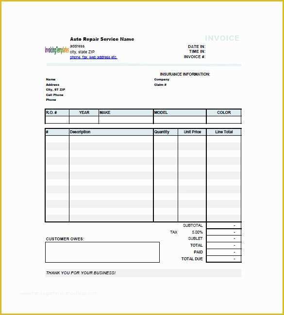 Car Repair Invoice Template Free Of Auto Repair Invoice Templates 13 Free Word Excel Pdf