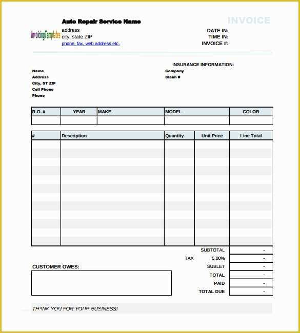 Car Repair Invoice Template Free Of Automotive Invoice Template Denryokufo