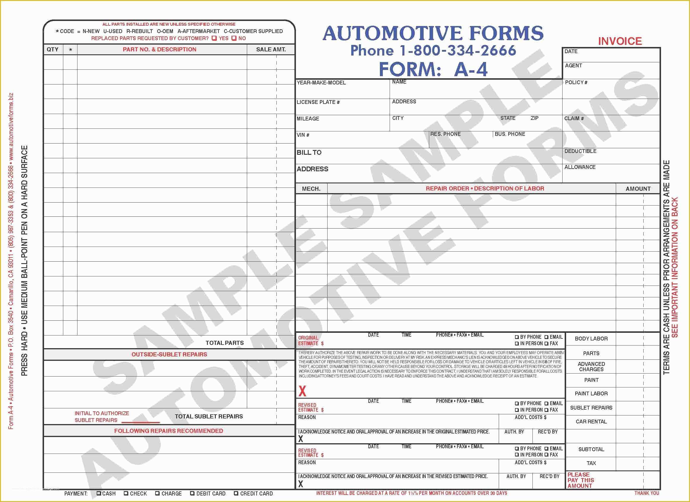 Car Repair Invoice Template Free Of Body Shop Invoice Template Invoice Template Ideas