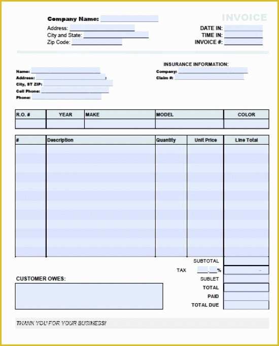 Car Repair Invoice Template Free Of Free Auto Body Repair Invoice Template Excel