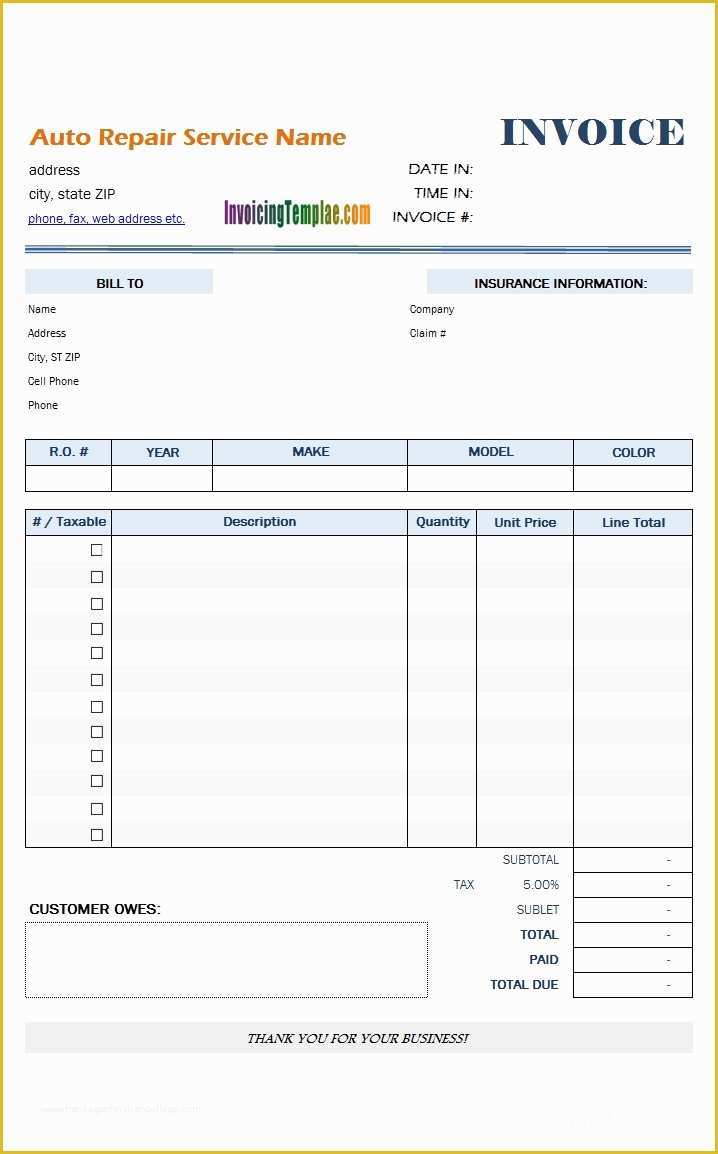 Car Repair Invoice Template Free Of Repair Shop Invoice Invoice Template Ideas