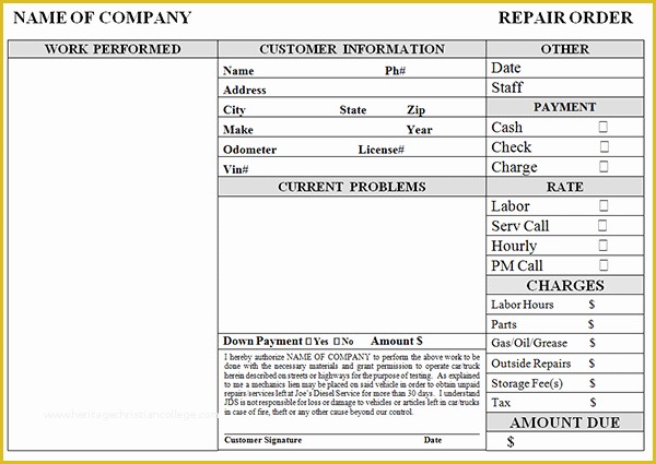 Car Repair Invoice Template Free Of Simple Auto Repair Work order