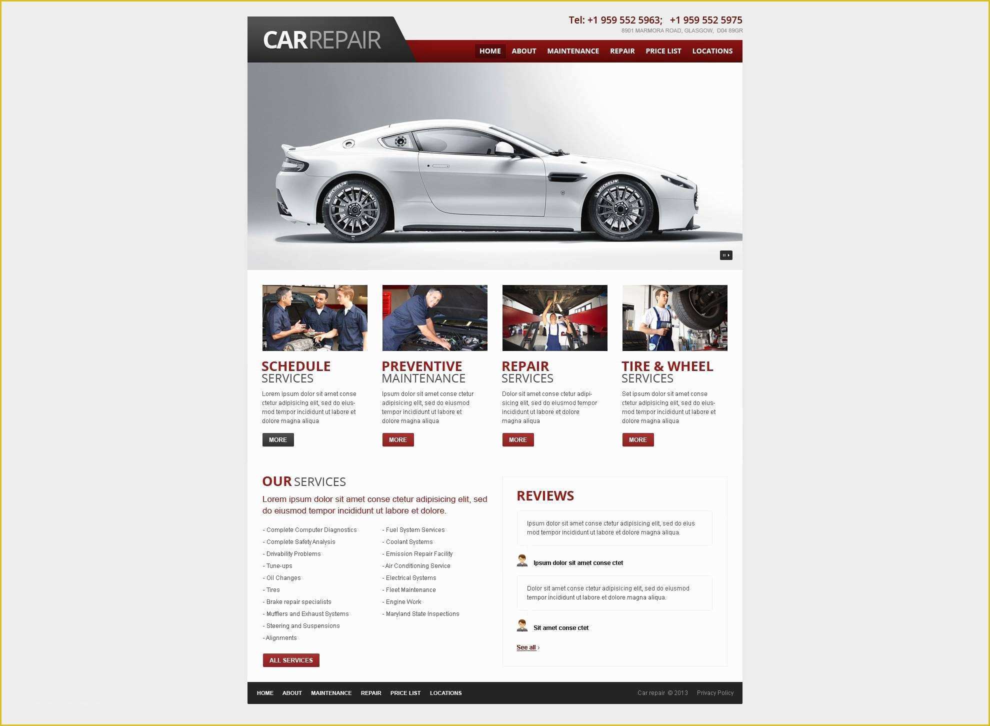 Car Repair Responsive Website Template Free Download Printable Templates