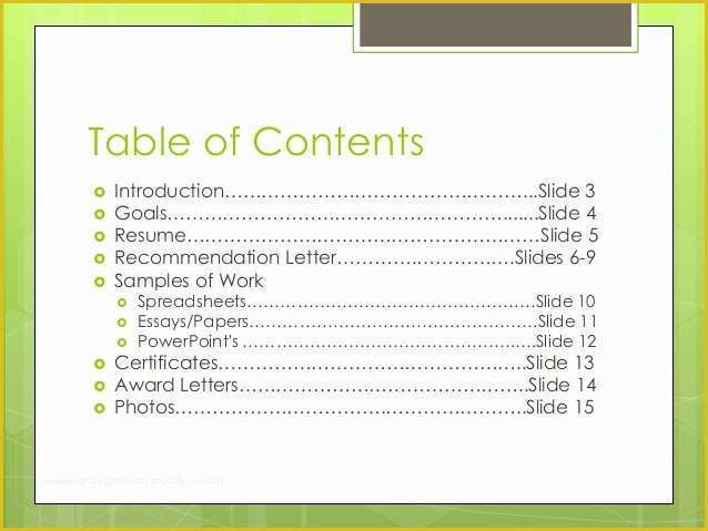 Career Portfolio Template Free Of the Gallery for Portfolio Table Contents Examples