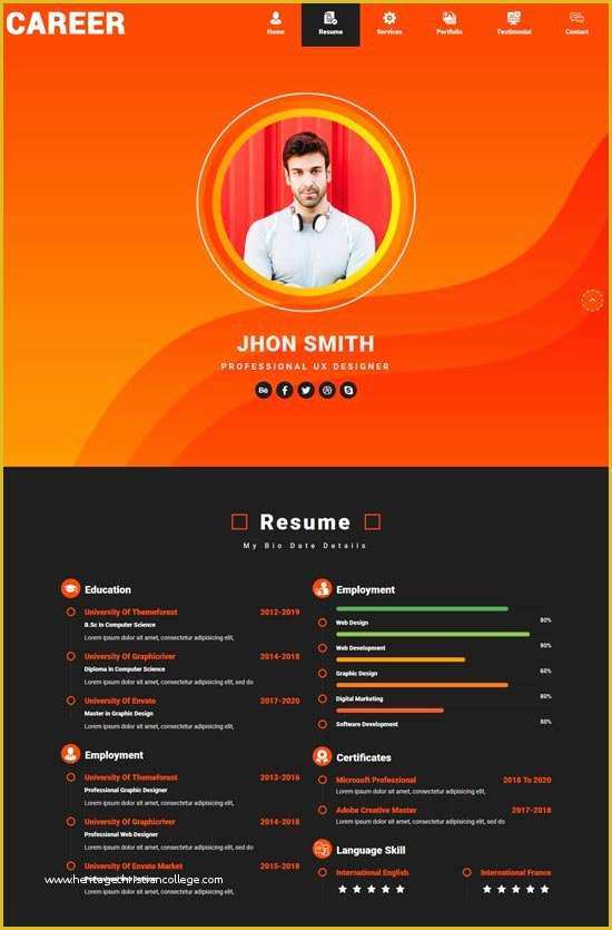 Career Website Templates Free Download Of 45 Best HTML Resume Cv Vcard Templates Free &amp; Premium