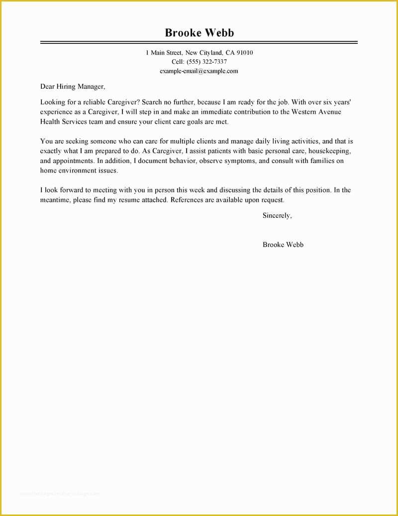 Caregiver Cover Letter Templates Free Of Best Caregiver Cover Letter Examples