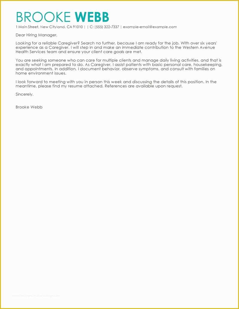 Caregiver Cover Letter Templates Free Of Best Caregiver Cover Letter Examples