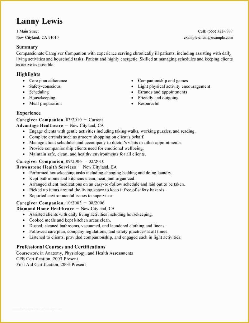 Caregiver Cover Letter Templates Free Of Best Caregivers Panions Resume Example