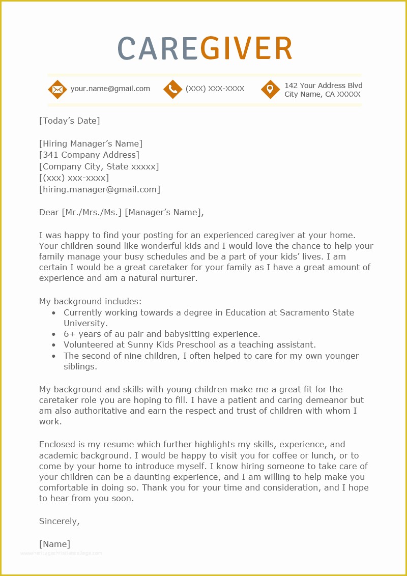 Caregiver Cover Letter Templates Free Of Caregiver Cover Letter Sample