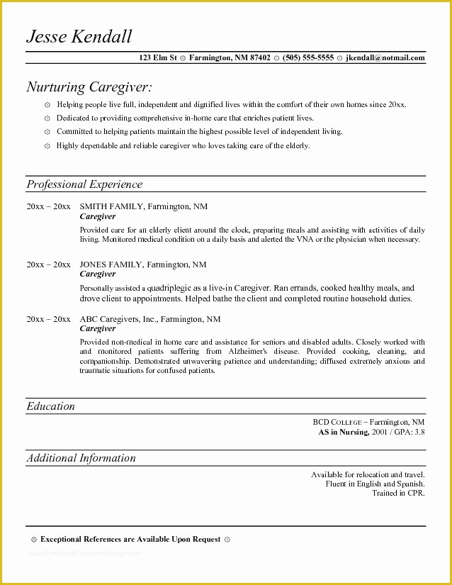 Caregiver Cover Letter Templates Free Of Caregiver Professional Resume Templates