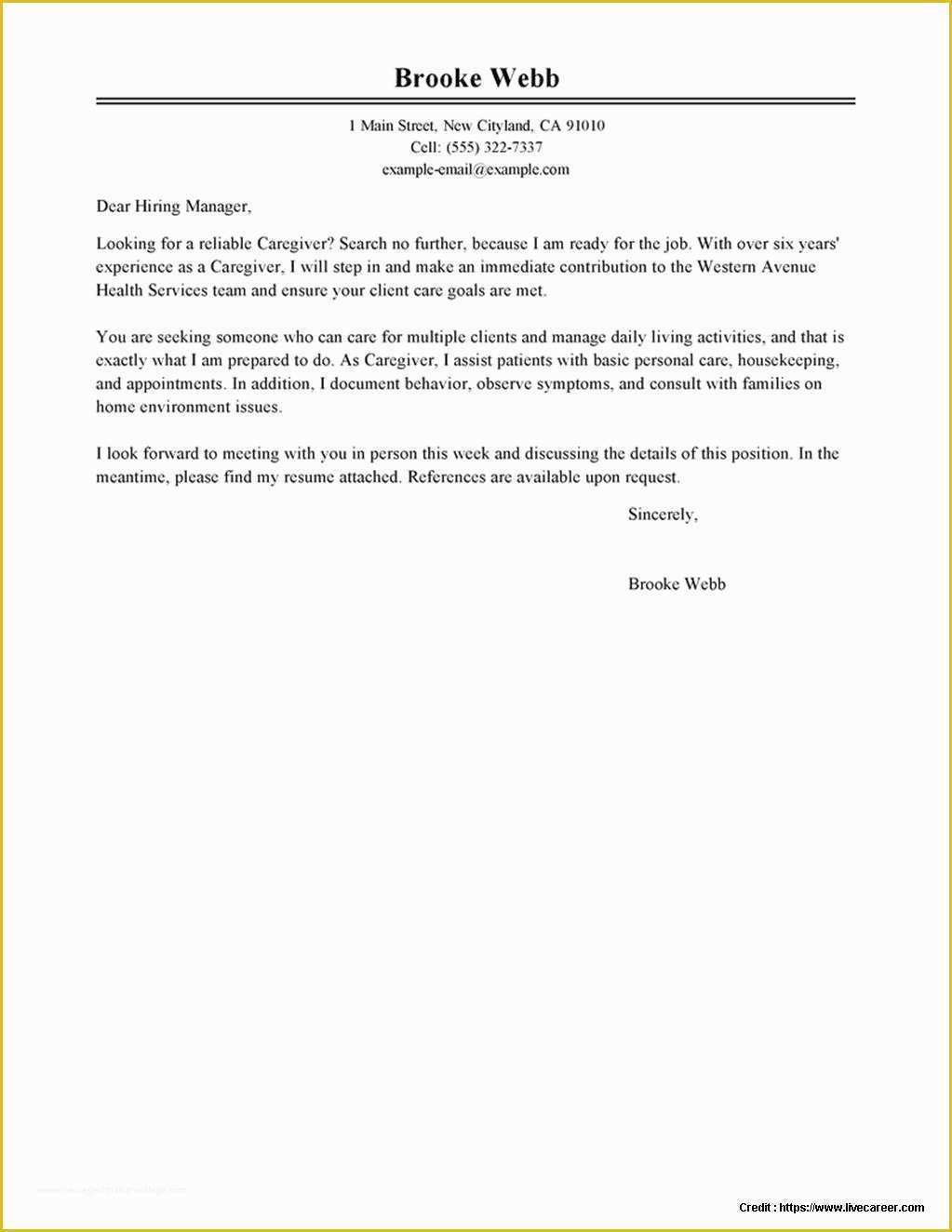 Caregiver Cover Letter Templates Free Of Cover Letter for Caregiver with No Experience Cover