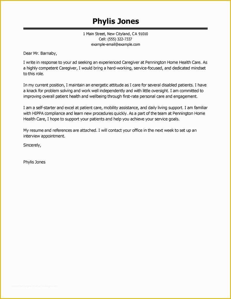 Caregiver Cover Letter Templates Free Of Leading Professional Caregiver Cover Letter Examples