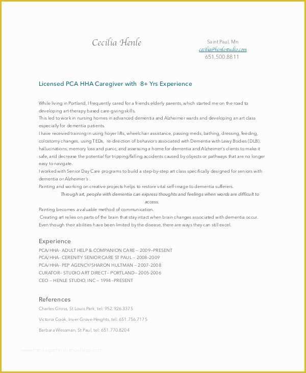 Caregiver Cover Letter Templates Free Of Sample Caregiver Resume 7 Examples In Word Pdf