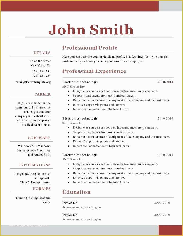 Cascade Resume Template Free Download Of Single Page Resume Template