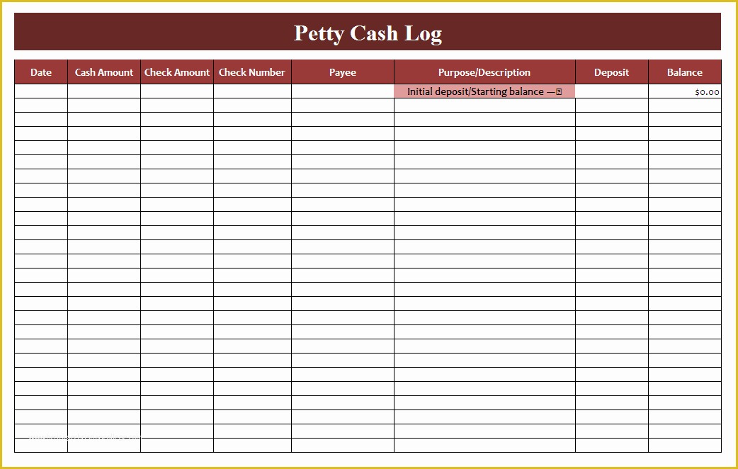 Cash Sheet Template Free Of 4 Petty Cash Log Templates Excel Xlts