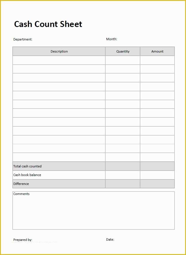 Cash Sheet Template Free Of Cash Count Sheet