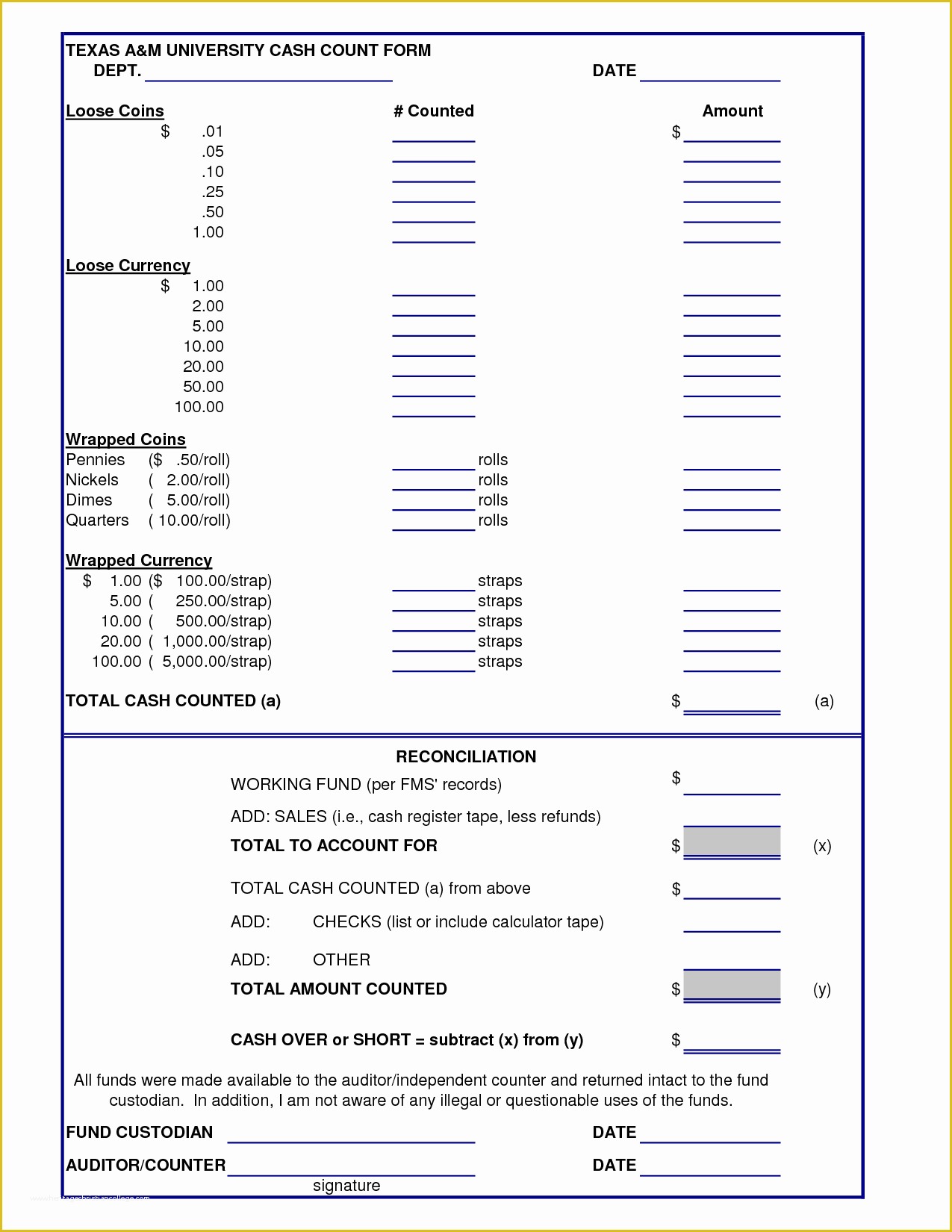 Cash Sheet Template Free Of Cash Drawer Count Sheet Template
