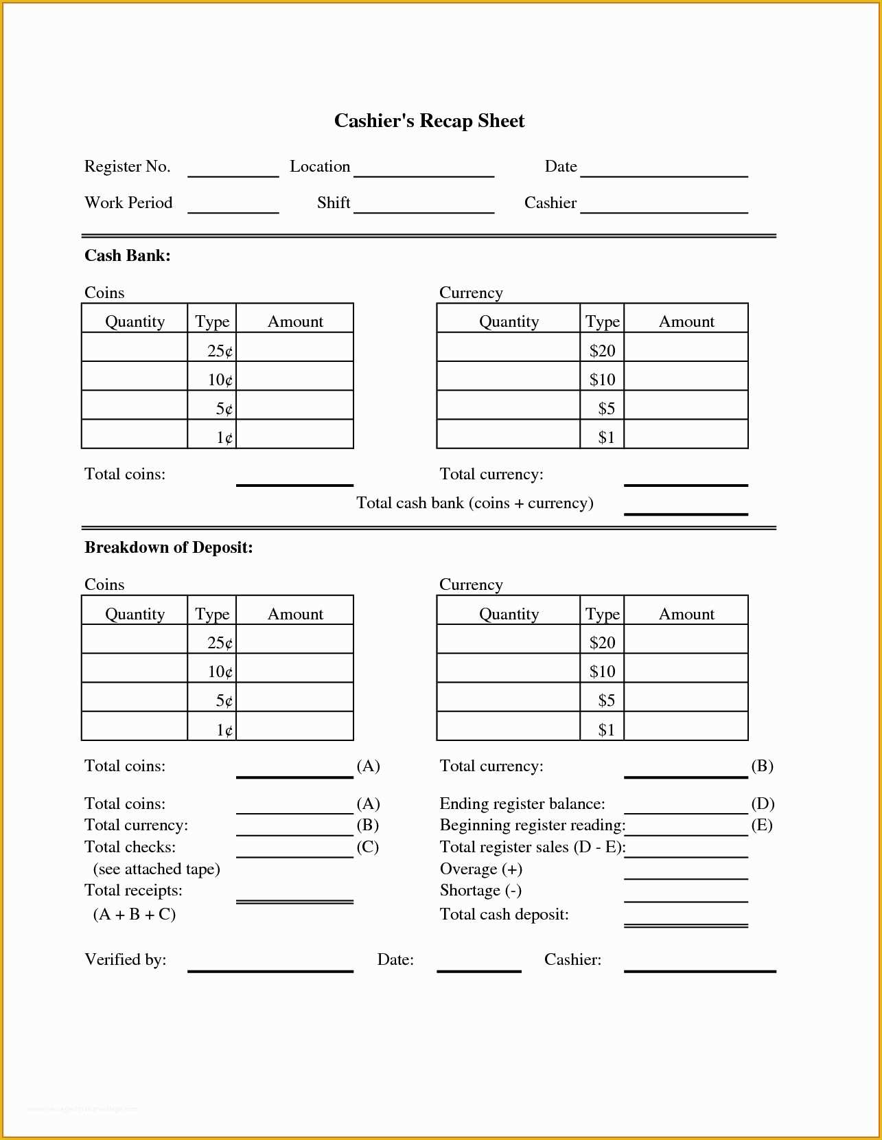 Cash Sheet Template Free Of Cash Drawer Count Sheet Template