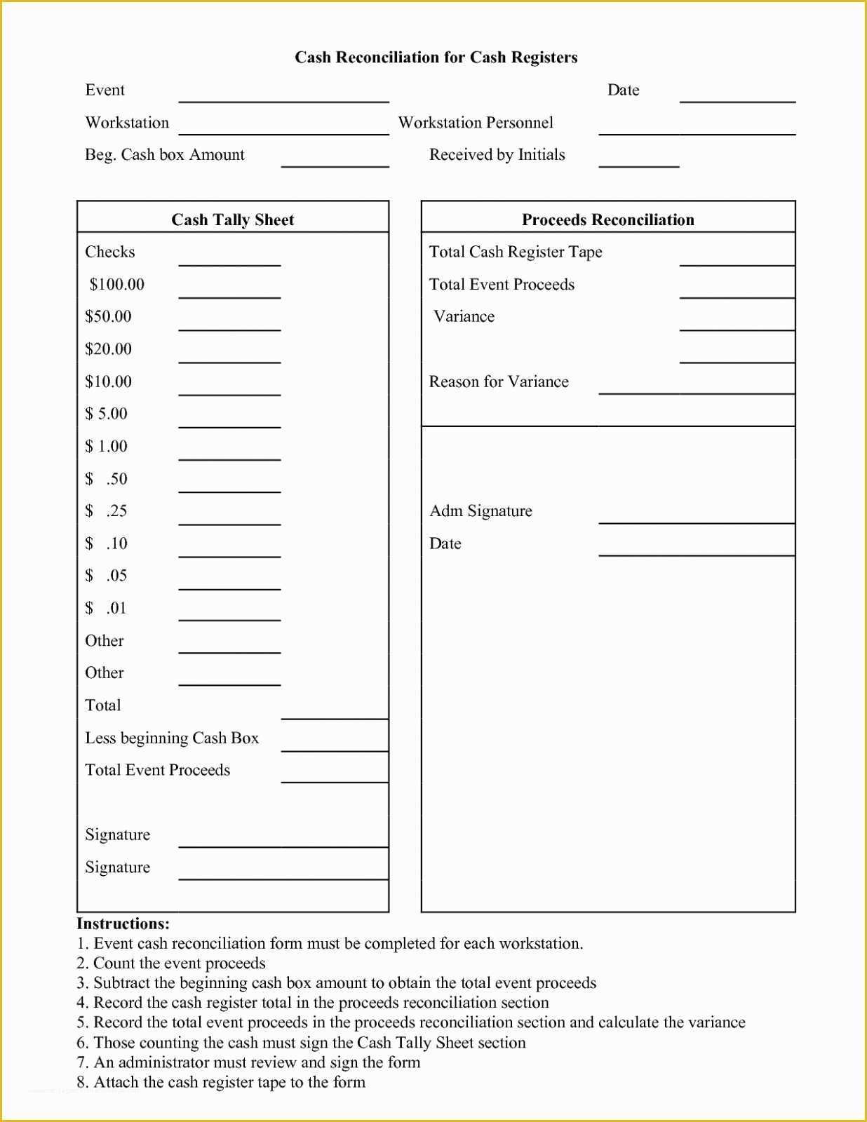 Cash Sheet Template Free Of Cash Register Balance Sheet Template Free Daily for