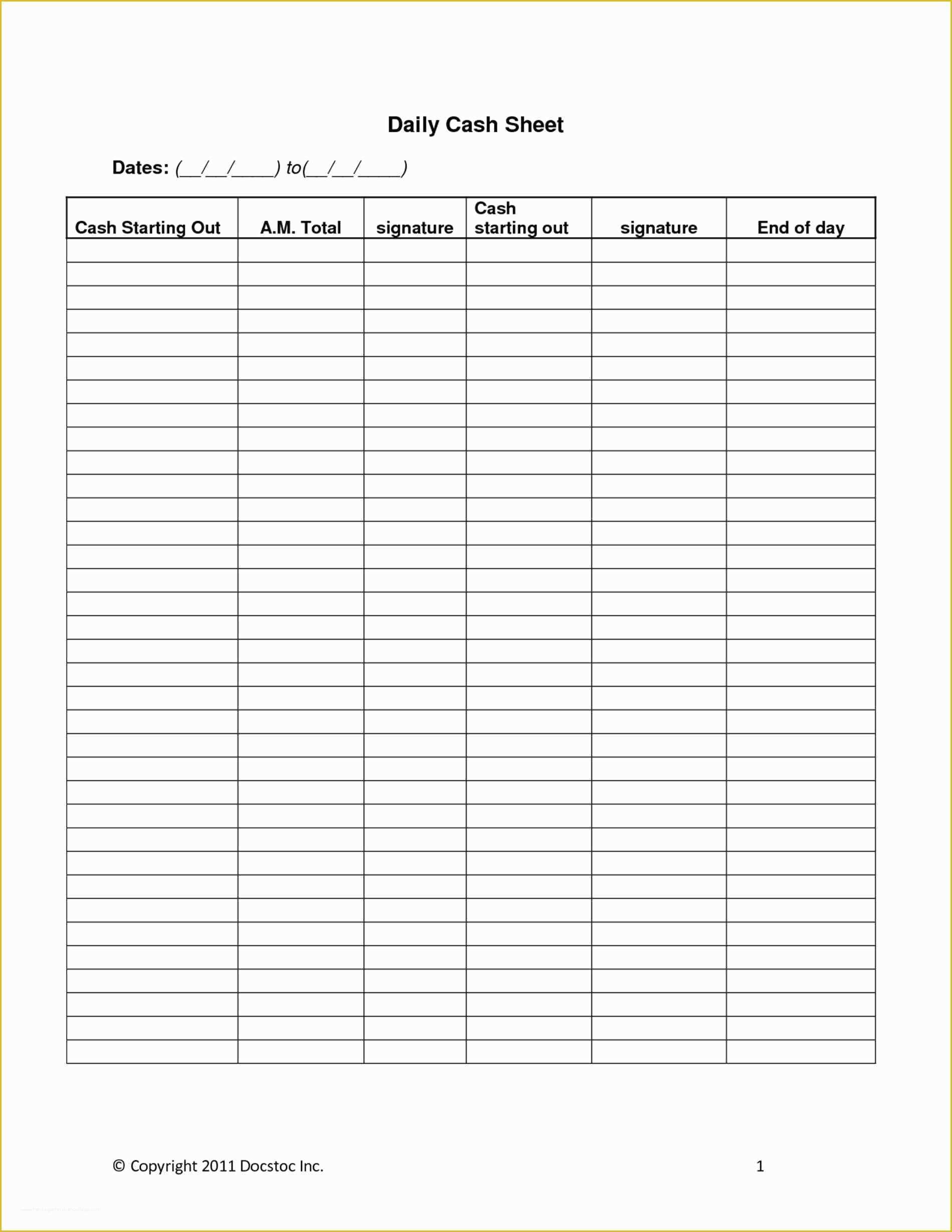 Cash Sheet Template Free Of Daily Cash Sheet Template Excel