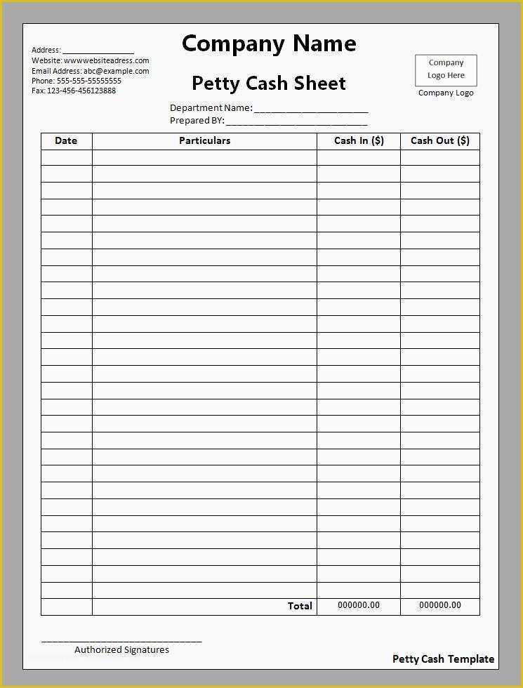 Cash Sheet Template Free Of Petty Cash Template