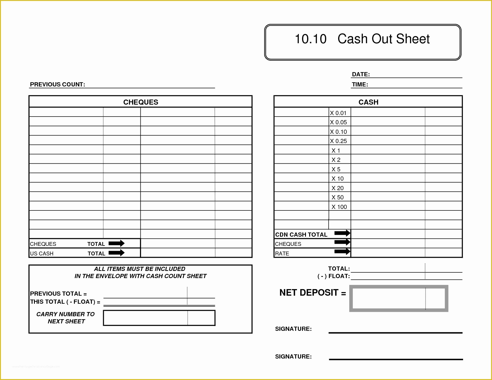 Cash Sheet Template Free Of Printable Cash Coin Tally Sheet to Pin On