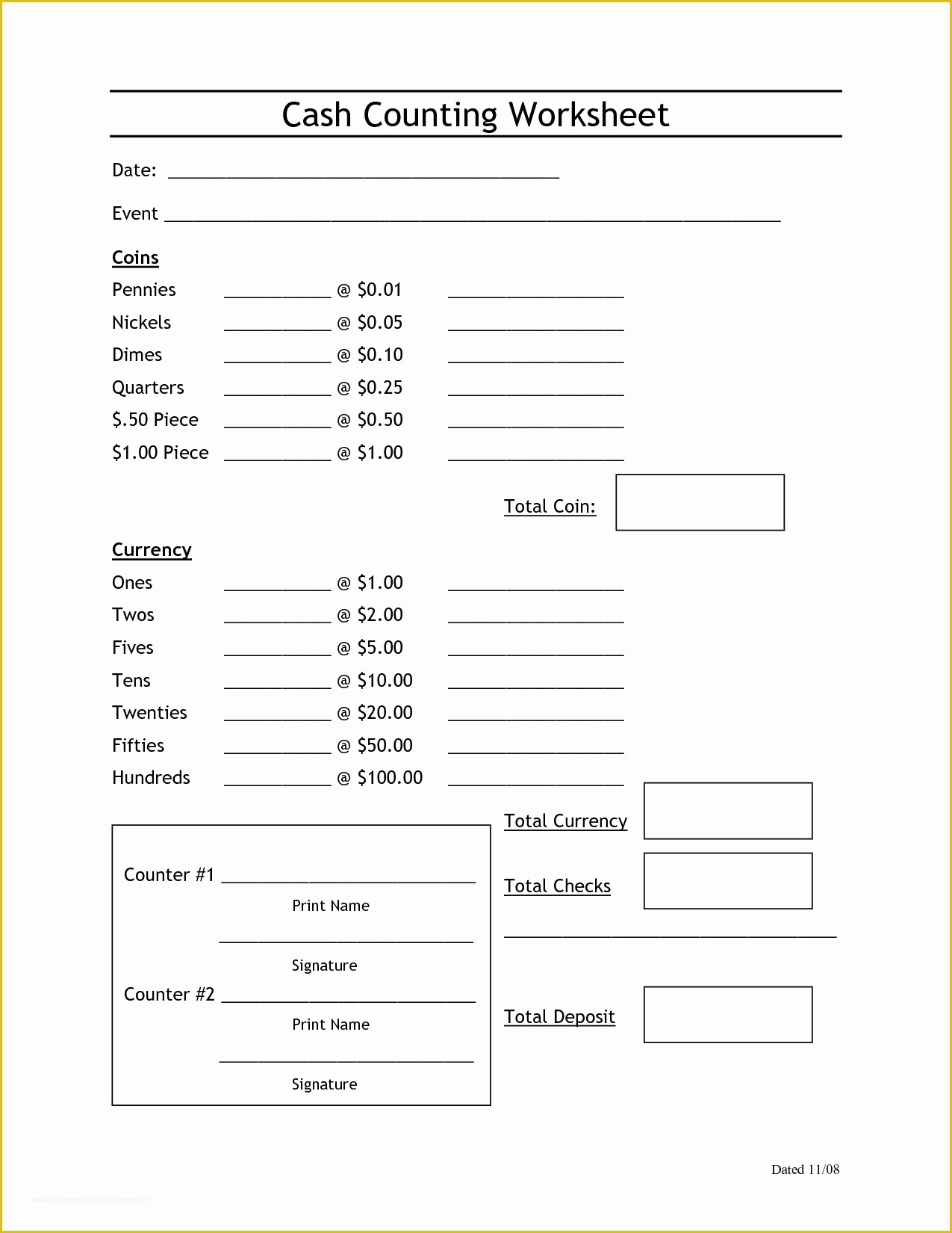 Cash Sheet Template Free Of Sample Cash Count Sheet Invitation Samples Blog