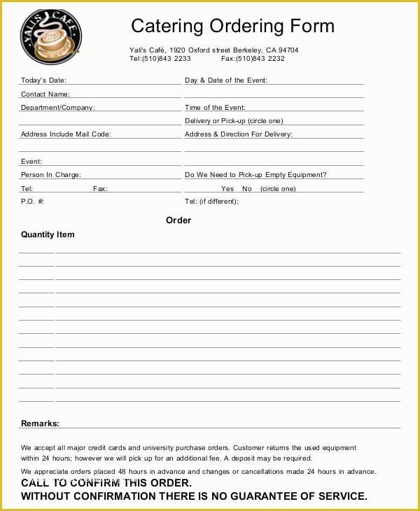 Catering form Template Free Of 16 Catering order forms Ms Word Numbers Pages