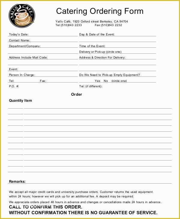 Catering form Template Free Of 16 Catering order forms Ms Word Numbers Pages