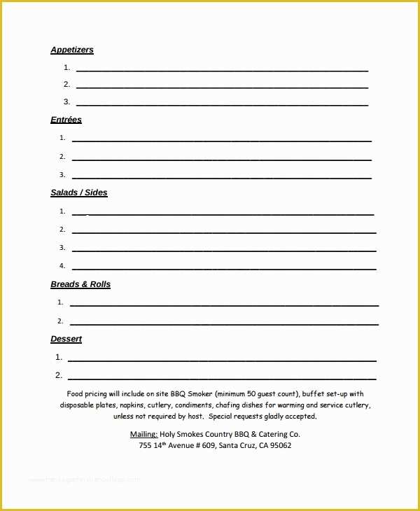 Catering form Template Free Of 7 Sample Catering Quote Templates