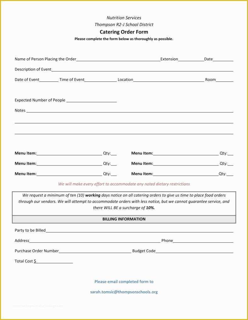 Catering form Template Free Of 8 Catering order form Free Samples Examples Download