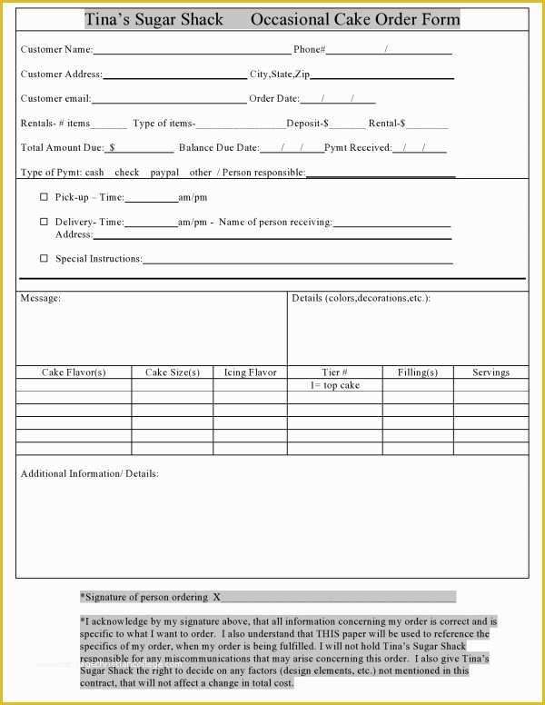 Catering form Template Free Of Cake and Cookies forms Pinterest