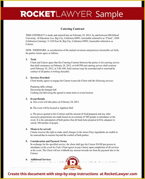 Catering form Template Free Of Catering Contract Template Catering Agreement