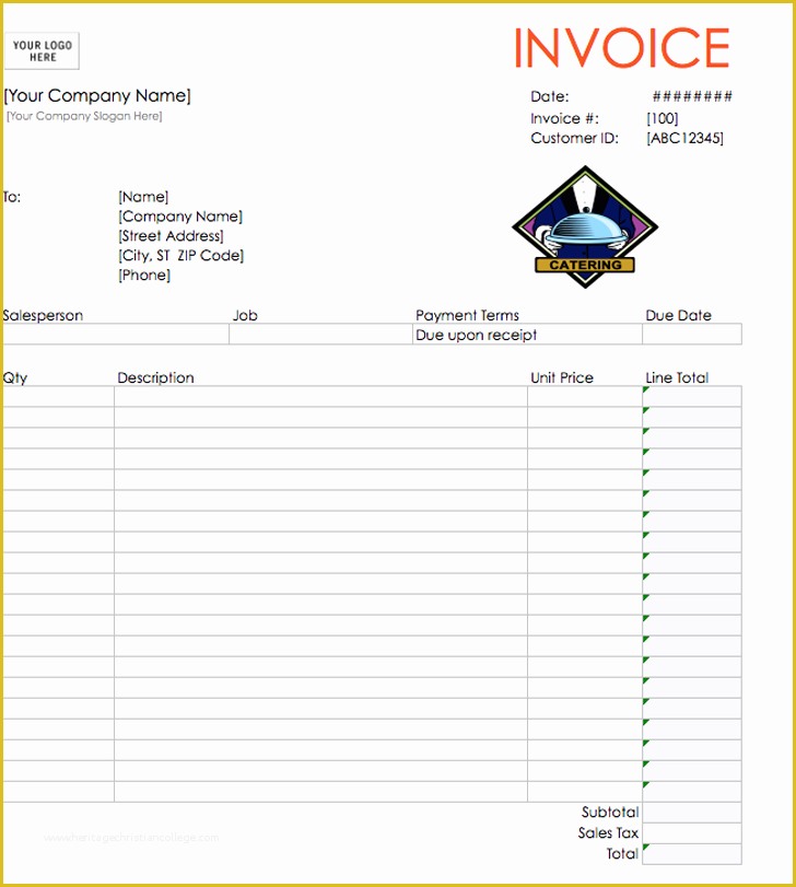 Catering form Template Free Of Catering Invoice Template