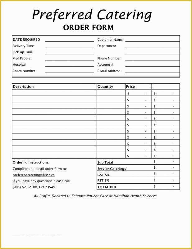 Catering form Template Free Of Catering order form