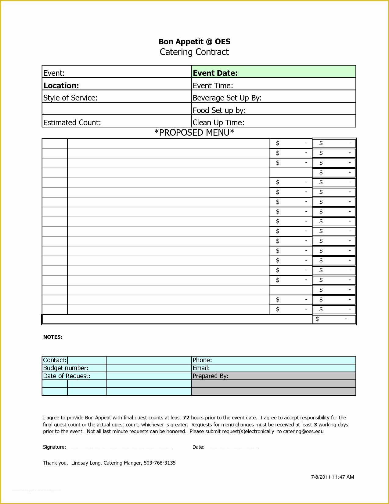 Catering form Template Free Of Catering order forms Template 11 Catering Invoice