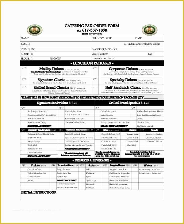 Catering order form Template Free Of 11 Sample Catering order forms