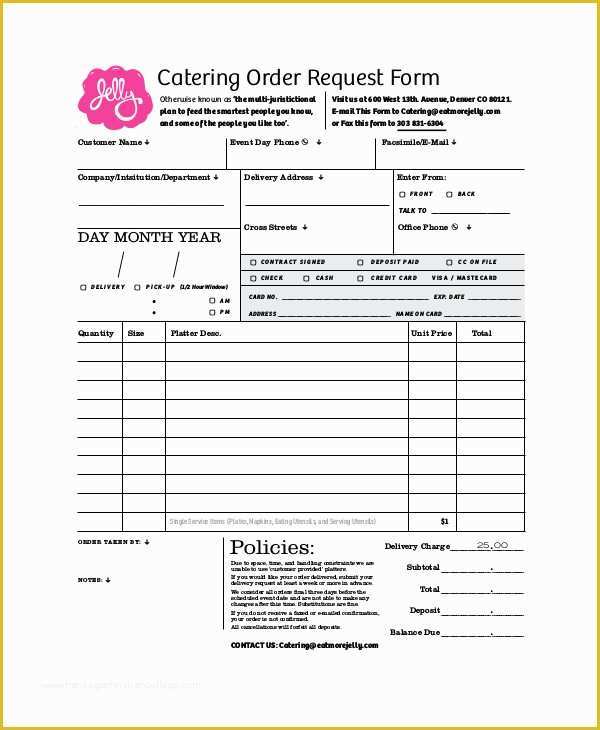 Catering order form Template Free Of 11 Sample Catering order forms