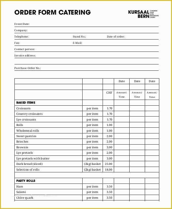 Catering order form Template Free Of 16 Catering order forms Ms Word Numbers Pages