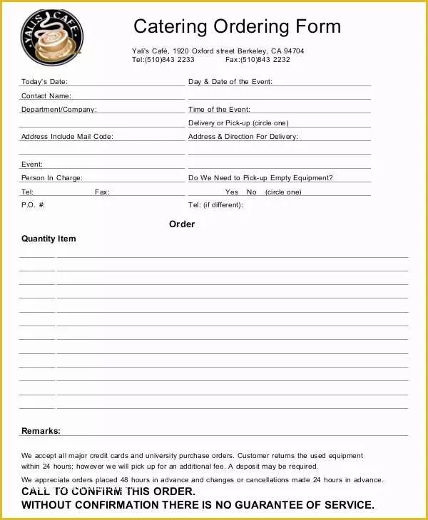 Catering order form Template Free Of 16 Catering order forms Ms Word Numbers Pages