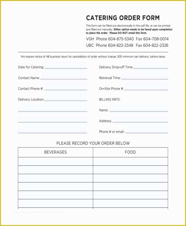 Catering order form Template Free Of 36 Free order forms