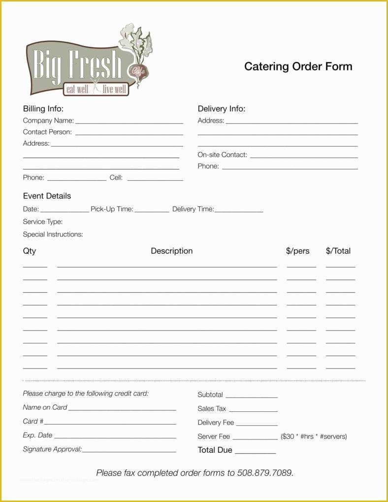 Catering Order Form Template Free Of 8 Catering Order Form Free Samples 