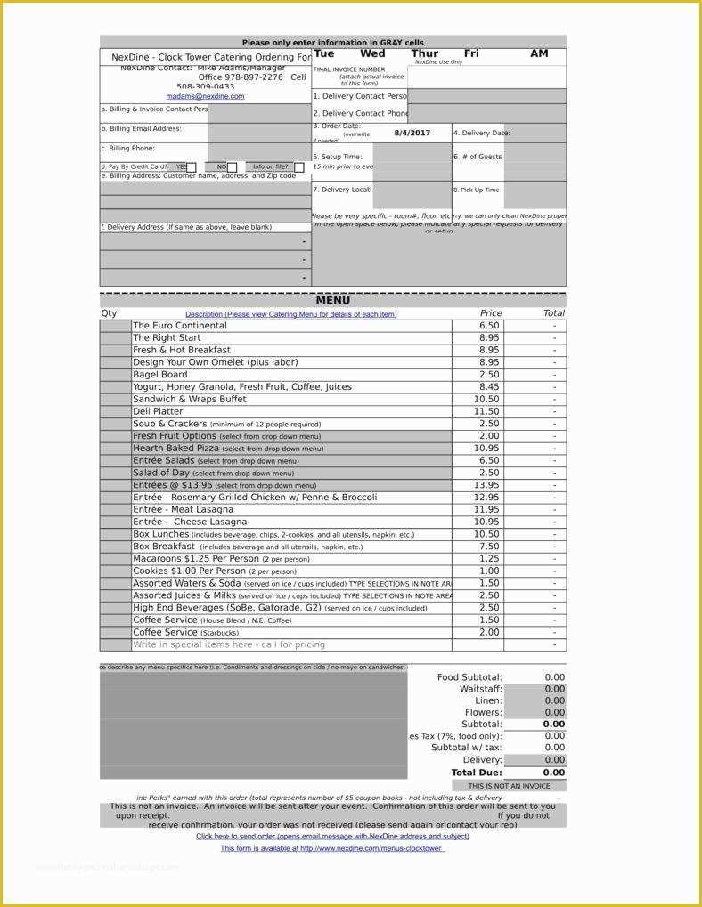 Catering order form Template Free Of 8 Catering order form Free Samples Examples Download