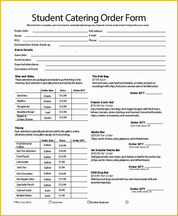 Catering order form Template Free Of Catering order form