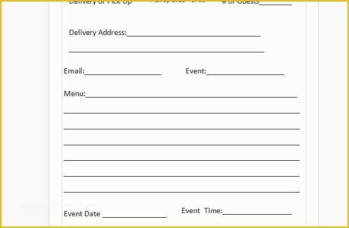 Catering order form Template Free Of Free Catering order form Template Independent Restaurant