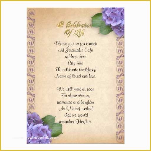 Celebration Of Life Cards Templates Free Of Celebration Of Life Invitation Hydrangea 5" X 7