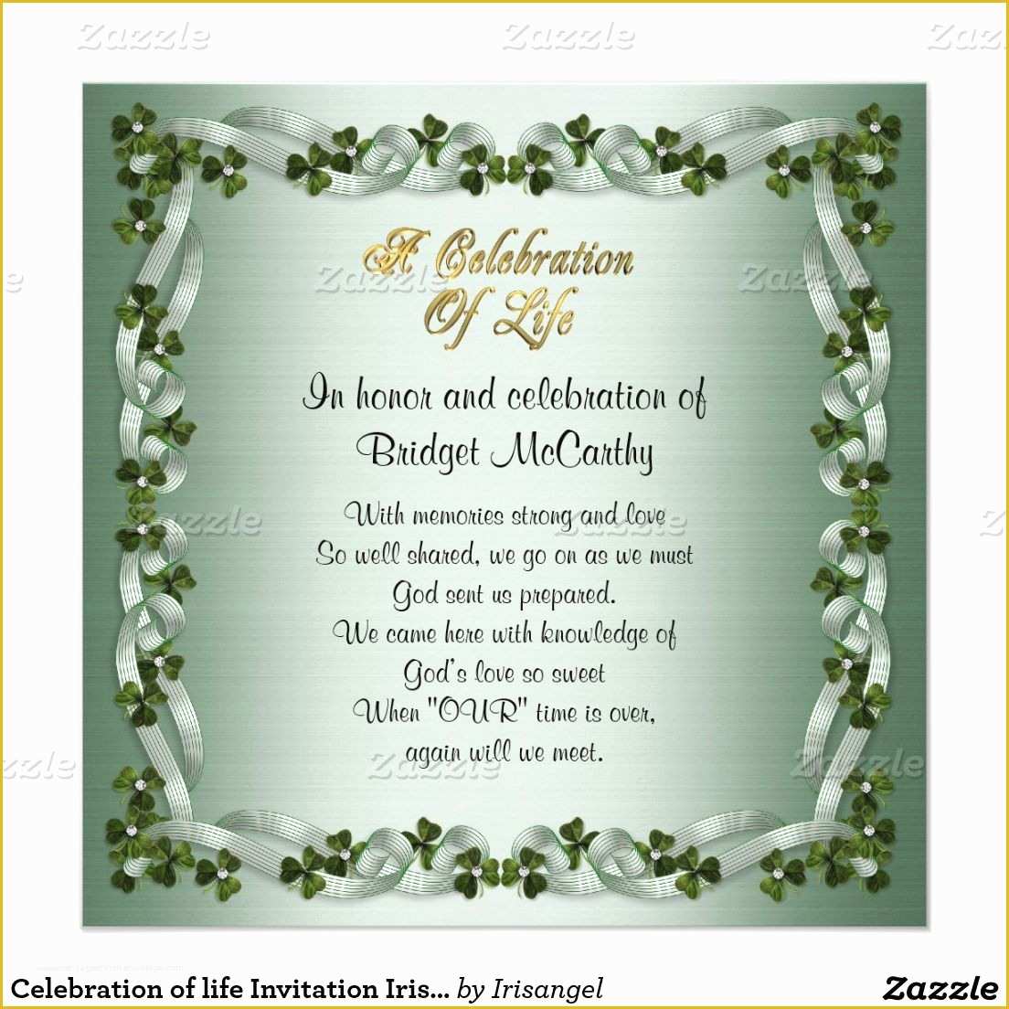 Celebration Of Life Cards Templates Free Of Celebration Of Life Invitation Irish Background